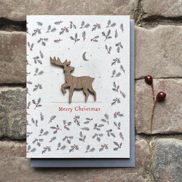 East of India - Wooden Stag & Merry Christmas Bauble