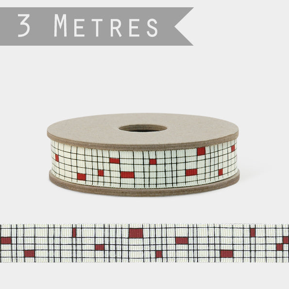 East Of India - Mondrian Check Red Ribbon 3m