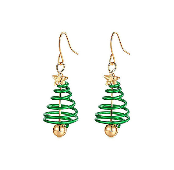 Green Coiled Christmas Tree dangle earrings