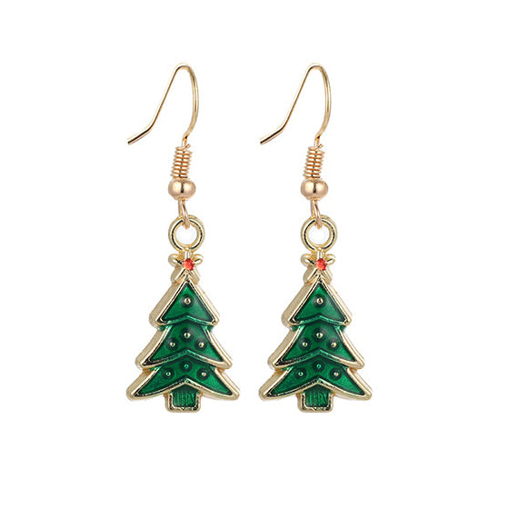 Christmas Tree Green & Gold dangle earrings