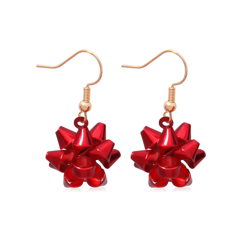 Christmas Ribbon Bow dangle earrings - red