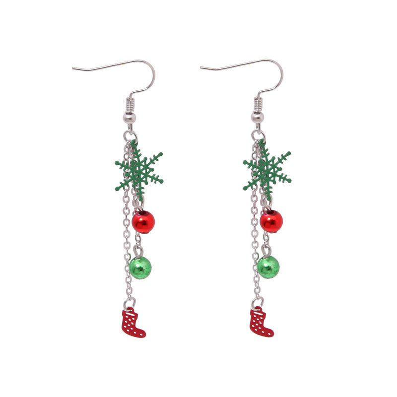 Christmas Snowflake dangle earrings - green