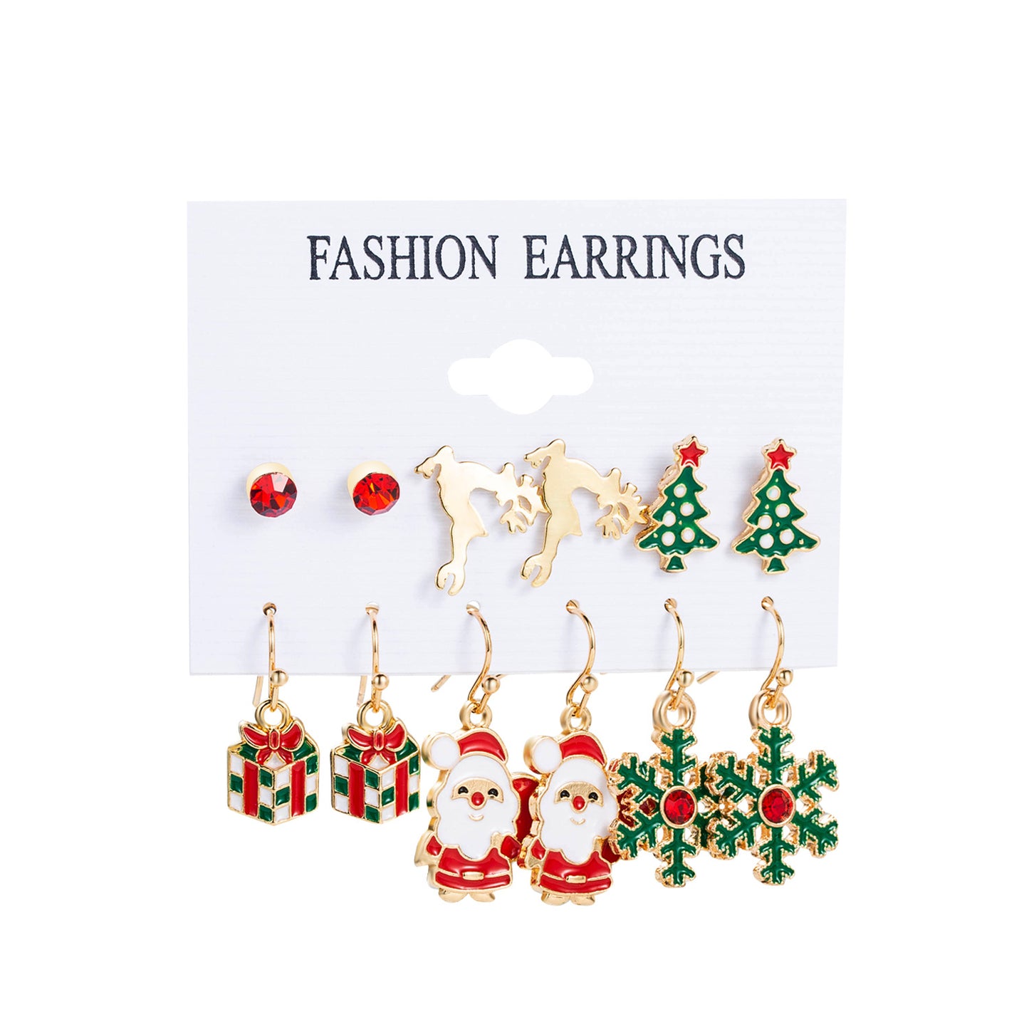 Set of Red, White & Green dangle/stud earrings