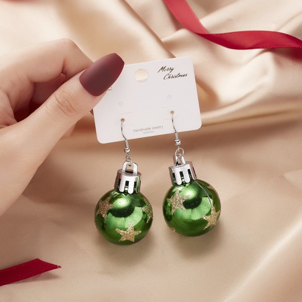 Large Christmas Bauble dangle earrings - green/gold