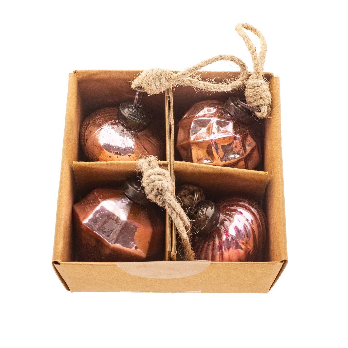 Pink Crackle Glass Assorted Shaped Baubles - Set Of 4