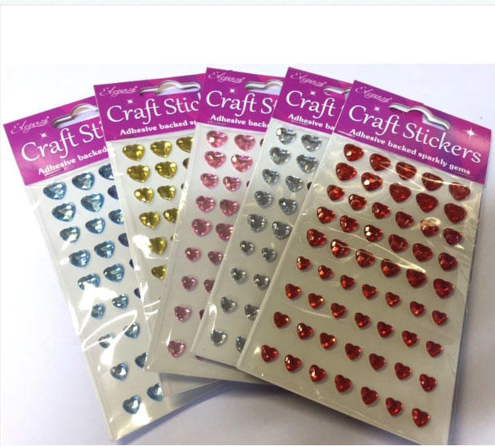 Diamante Hearts - Adhesive Backed Stickers
