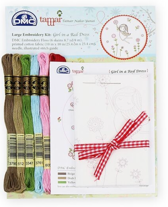 Girl in a Red Dress Printed Embroidery Kit
