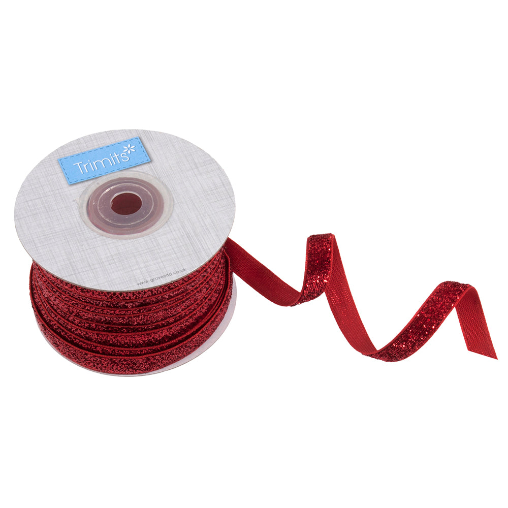 10mm Red Glitter Velvet Ribbon