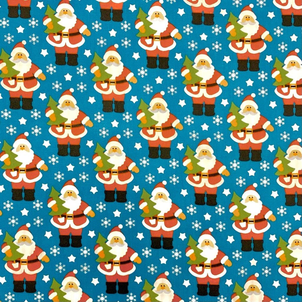 Blue Santa Polycotton Fabric