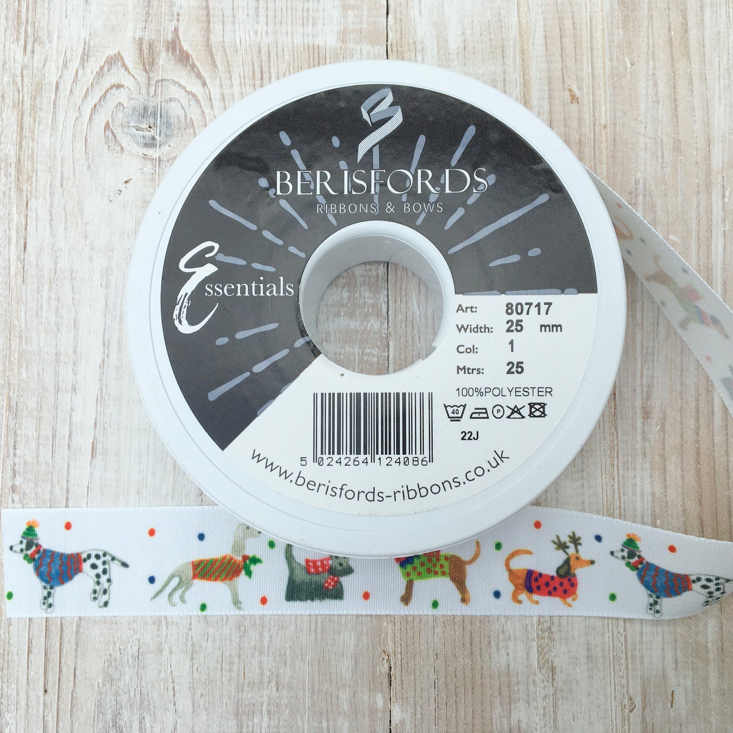 25mm Christmas dog ribbon - white