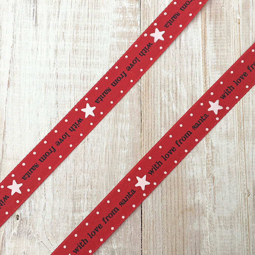 15mm With Love from Santa Red ribbon