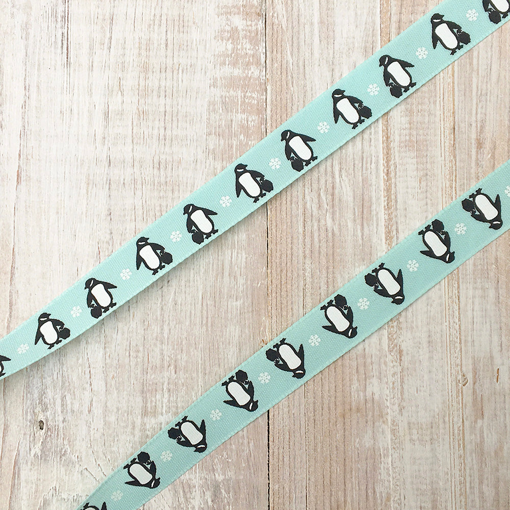 Bertie's Bows 15mm Ribbon Penguins Blue