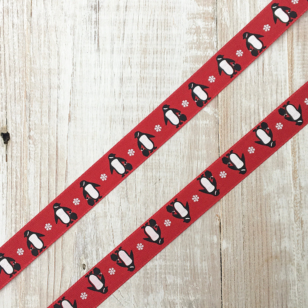 Bertie's Bows 15mm Ribbon Penguins Red