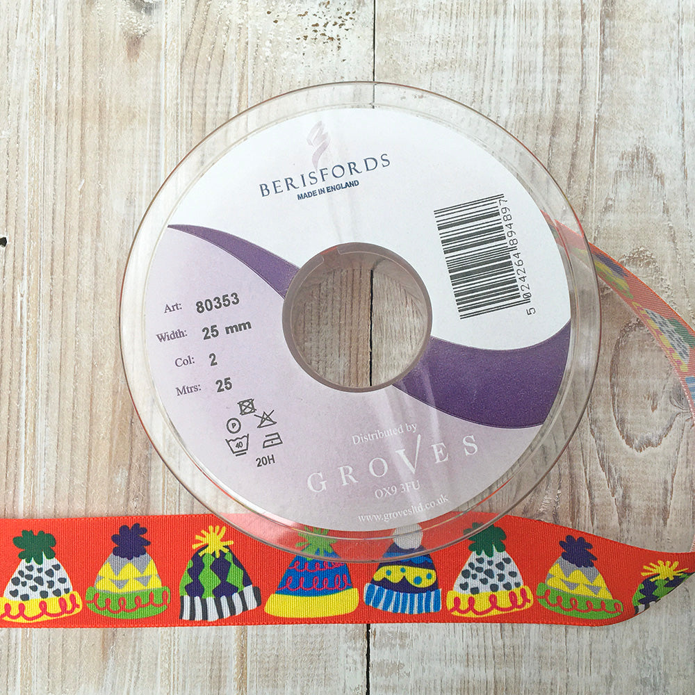 25mm Christmas hat ribbon - red