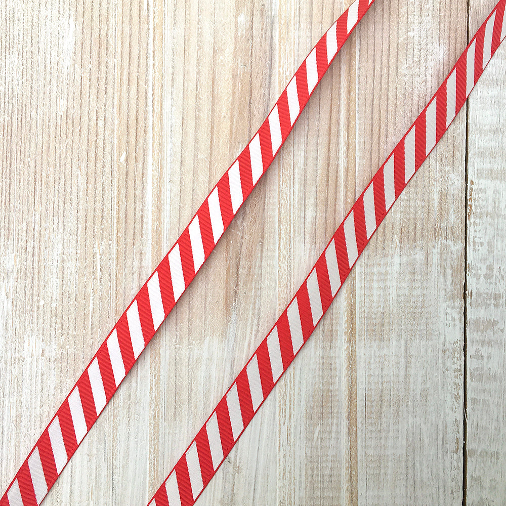 9mm Red & White Stripes Grosgrain Ribbon
