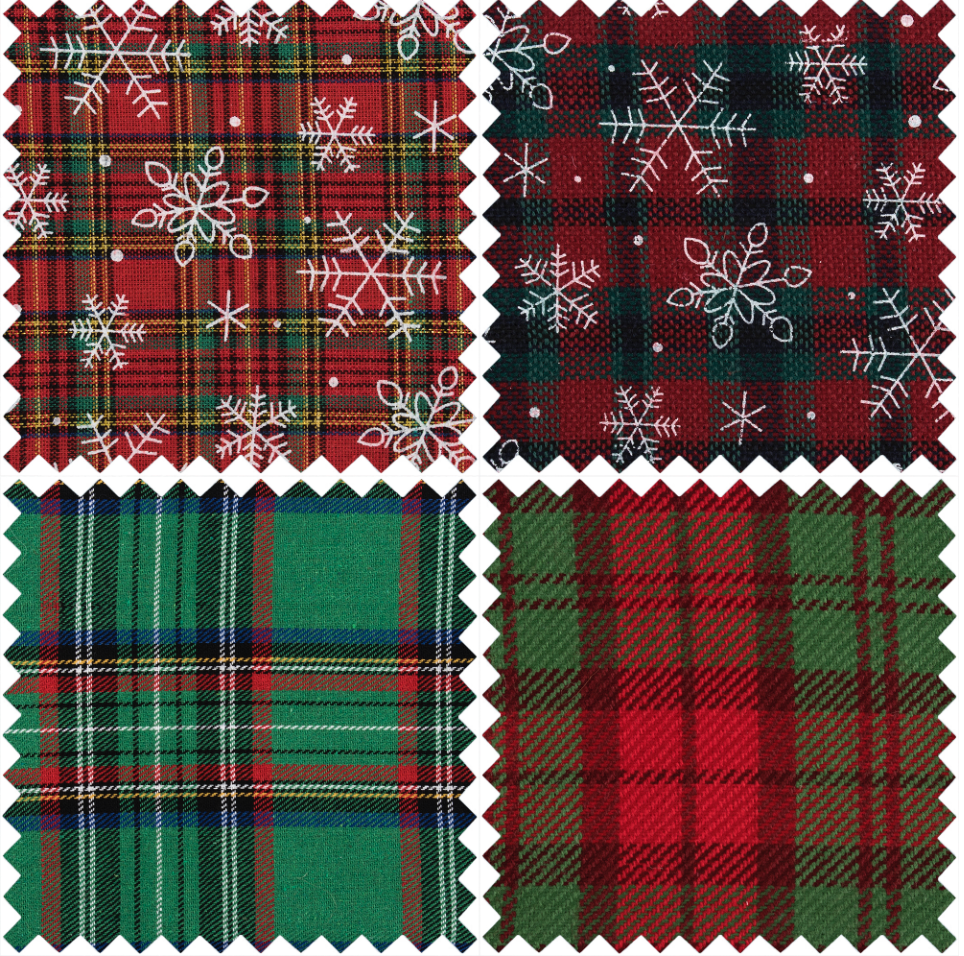 Fat Quarter Bundle Printed Christmas Tartan Greens