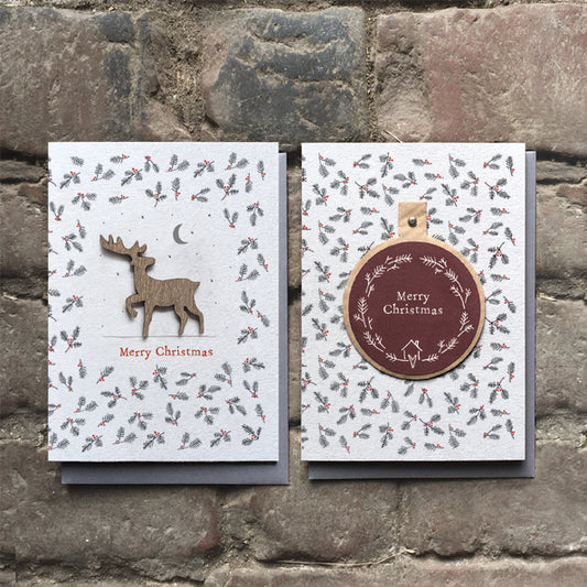 East of India - Wooden Stag & Merry Christmas Bauble