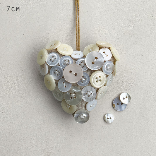 Button heart hanging decoration - cream thread