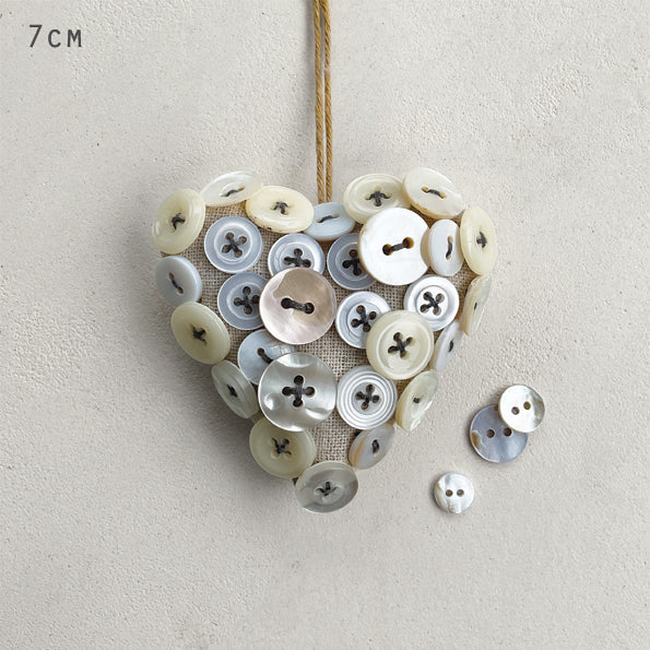 Button heart hanging decoration - grey thread