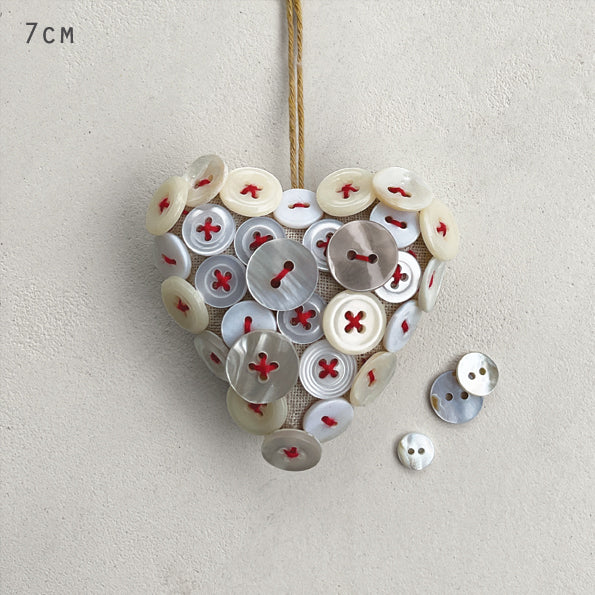 Button heart hanging decoration - red thread