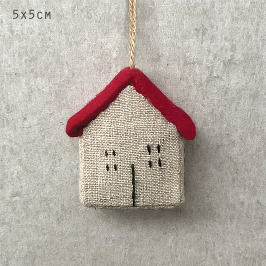 Linen house hanging decoration - red roof