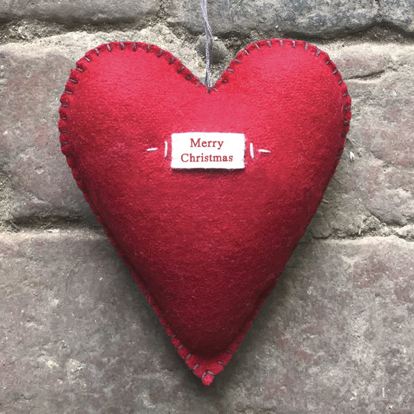 Wool heart hanging decoration - red