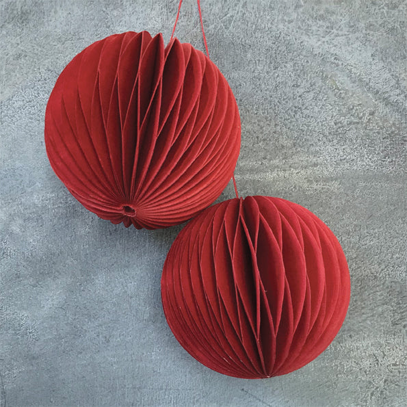 Red Paper fold-out honeycomb bauble - two pack