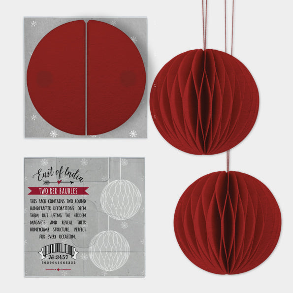 Red Paper fold-out honeycomb bauble - two pack