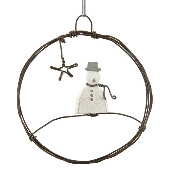 Rusty wire Snowman with star wreath - East of India