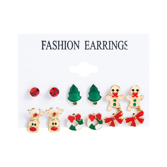 Cute Christmas Alloy stud Earrings Bow, Gingerbread Man