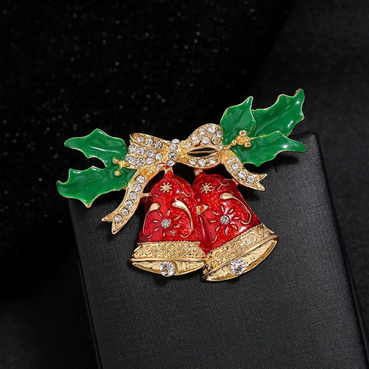 Fashion Christmas Bell Alloy Enamel Rhinestones Unisex Brooches