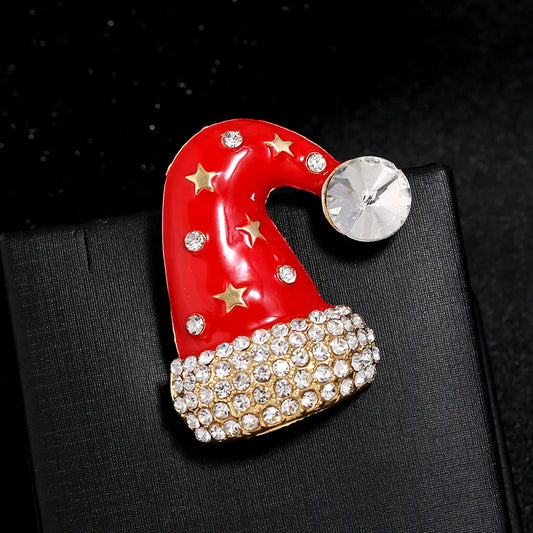 Fashion Christmas Santa Hat Alloy Enamel Rhinestones Unisex Brooches