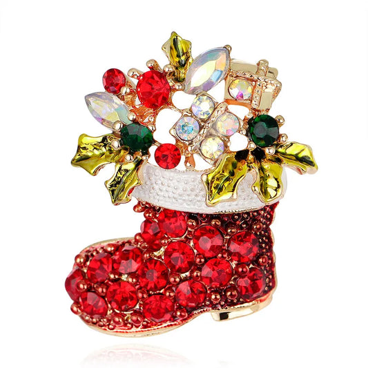 Fashion Christmas Stocking Shape Alloy Plating Rhinestones Women's Brooches