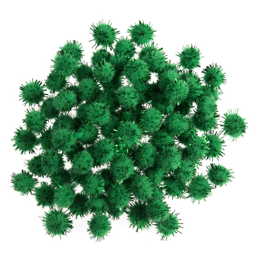 Tinsel Pom Poms, green 7mm