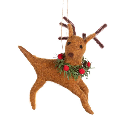 Reindeer with wreath felt decoration