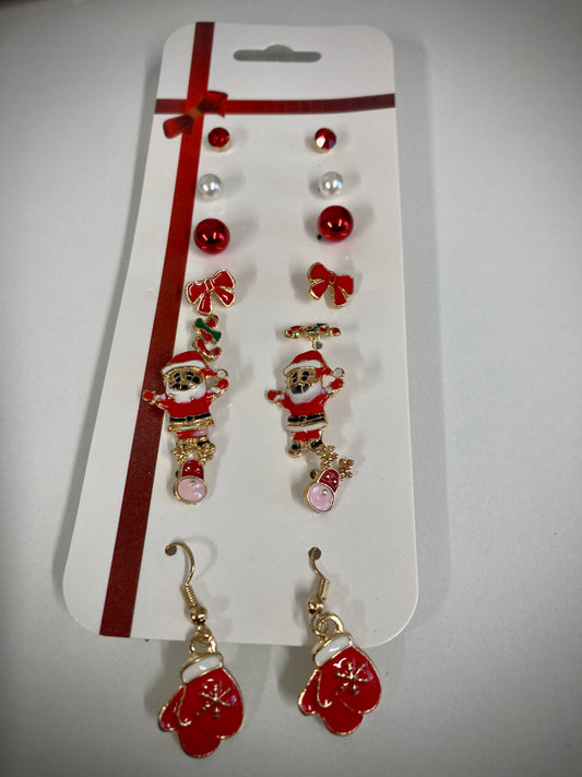 Set of Red & White stud earrings