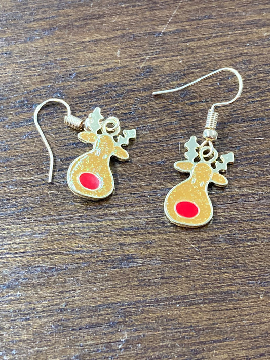 Reindeer head dangle earrings