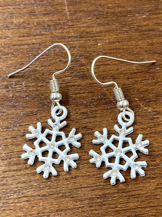 Snowflake white/silver dangle earrings