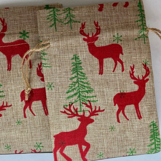 Christmas Reindeer Hessian Bags 2 pack