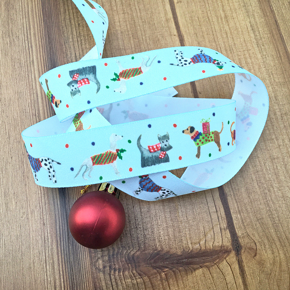 Christmas dog ribbon - blue