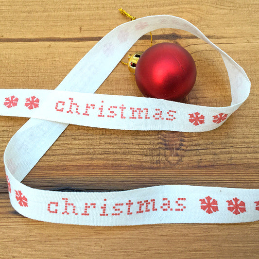 15mm Cream & Red Christmas Ribbon