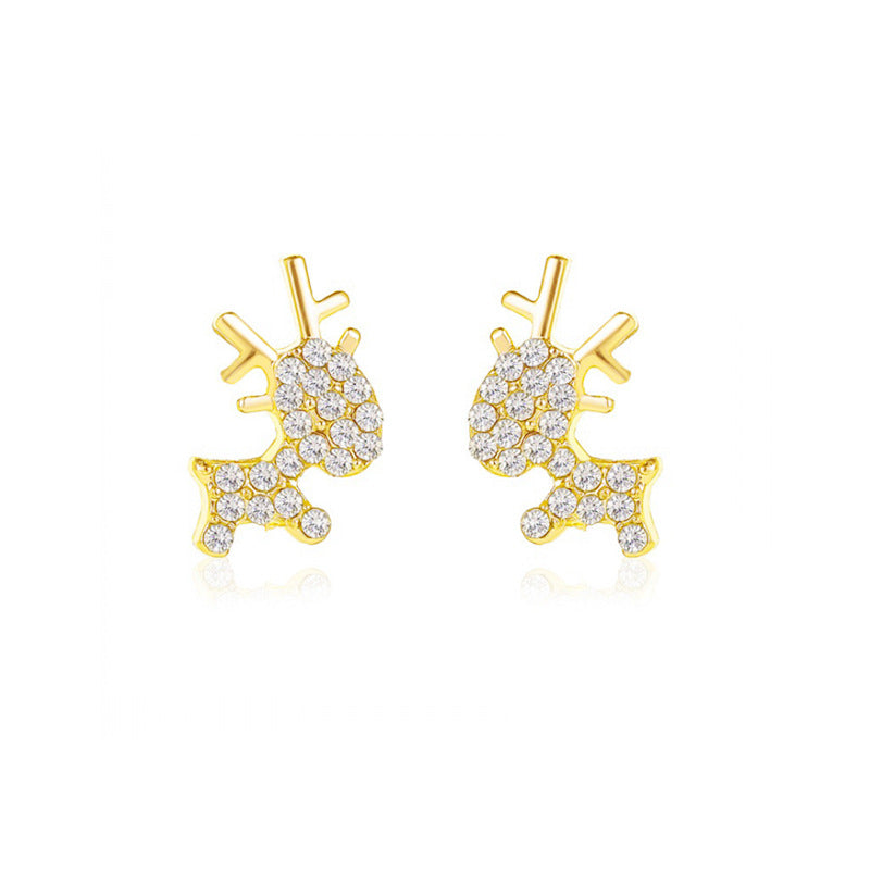 Comic Reindeer stud earrings - Gold