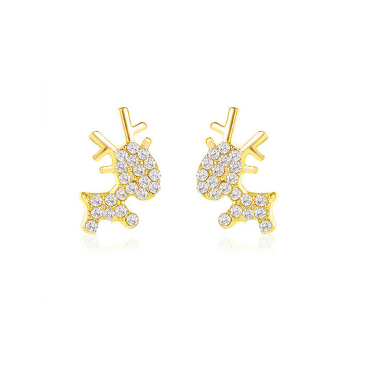 Comic Reindeer stud earrings - Gold
