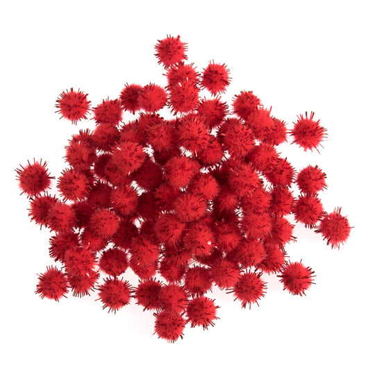 Tinsel Pom Poms, red 7mm