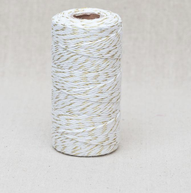 Sparkly Baker's Twine 2mm x 100mm - white with gold or silver