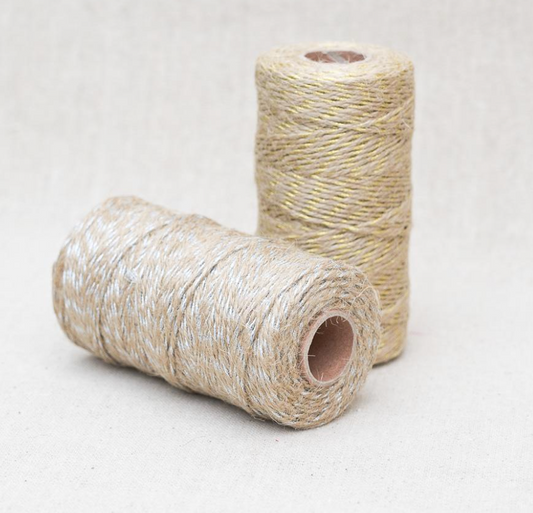 Metallic Jute Rope 2mm x 100mm - silver or gold finish.