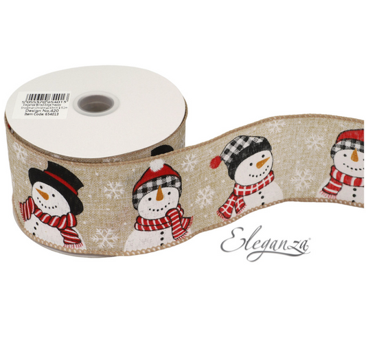 Snowman Christmas wired edge ribbon 63mm