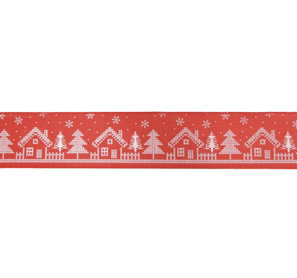 Cross Stitch Christmas Red wired edge ribbon 63mm