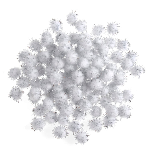 Tinsel Pom Poms, white 0.7mm