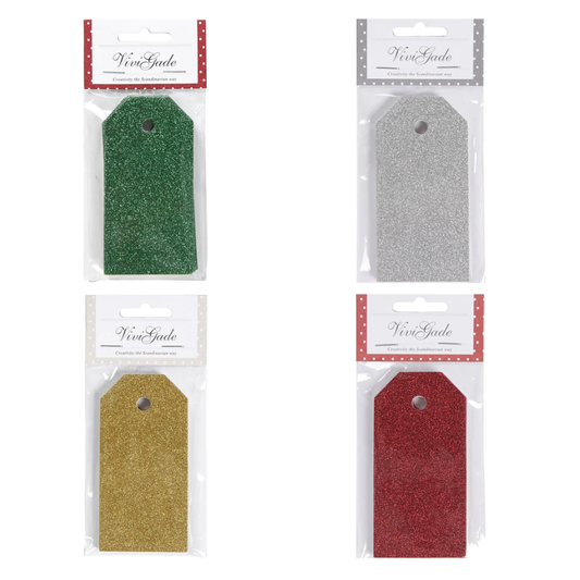 Vivigade Christmas Glitter Tags in Gold, Silver, Red and Green